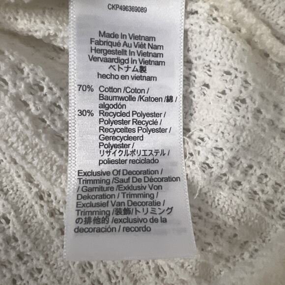 Madewell Womens XL Ivory Crochet Sweater Collared V-Neck Short Sleeve Retro Boho - Picture 9 of 12